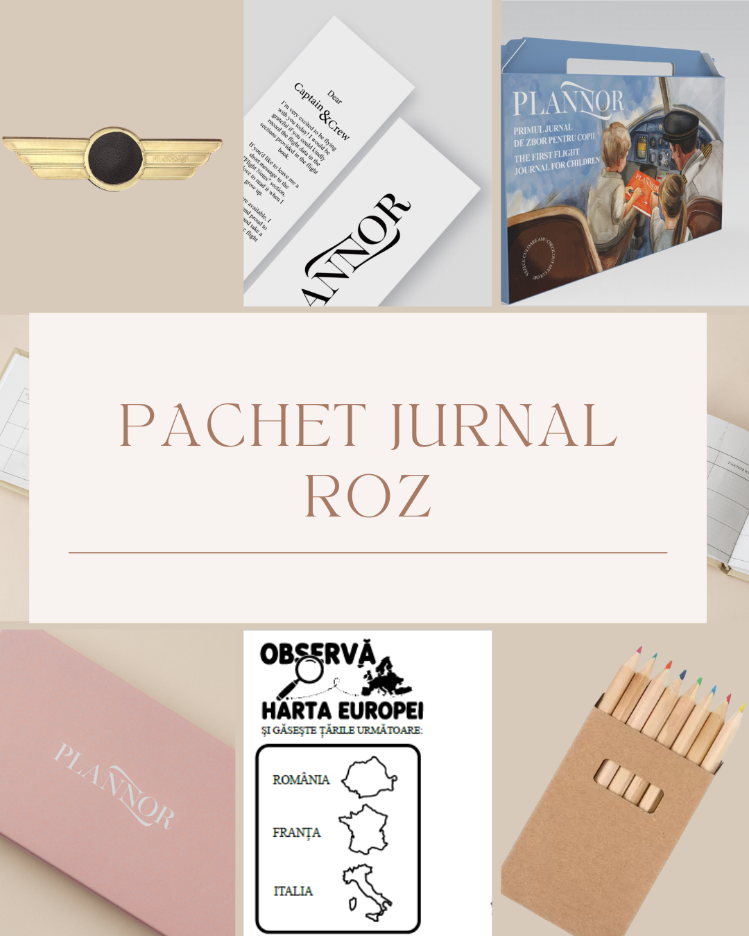 Pachet jurnal roz și accesorii